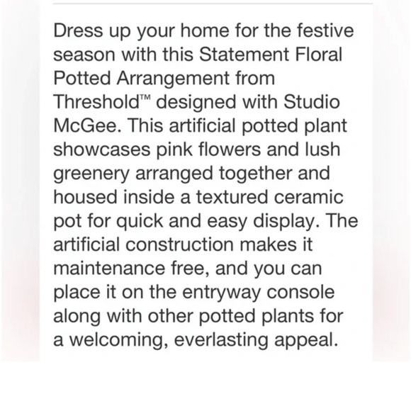 NWT Threshold with Studio McGee Pink Floral Arrangement in Vase - Picture 7 of 11